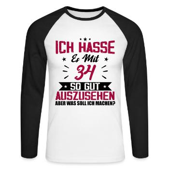 Ich hasse es mit 34 Geburtstag Gut Aussehen - Unisex Baseballshirt langarm - Weiß/Schwarz - Vorne - Nik (191cm)