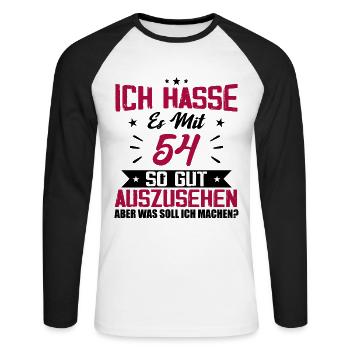 Ich hasse es mit 54 Geburtstag Gut Aussehen - Unisex Baseballshirt langarm - Weiß/Schwarz - Vorne - Nik (191cm)