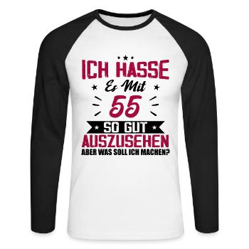 Ich hasse es mit 55 Geburtstag Gut Aussehen - Unisex Baseballshirt langarm - Weiß/Schwarz - Vorne - Nik (191cm)