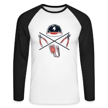 Ingénieur électricien Électricien Électronicien - T-shirt baseball manches longues Homme - blanc/noir - Devant - Nik (191cm)
