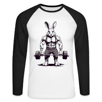 Lustiger Muskel Hase mit Langhantel Design - Unisex Baseballshirt langarm - Weiß/Schwarz - Vorne - Nik (191cm)