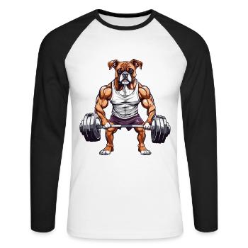 Muskel Boxer Hund Athletisches Fitness Design - Unisex Baseballshirt langarm - Weiß/Schwarz - Vorne - Nik (191cm)