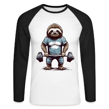 Faultier Bodybuilder Gym Humor Design - Unisex Baseballshirt langarm - Weiß/Schwarz - Vorne - Nik (191cm)