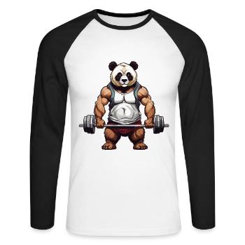 Drôle Panda Ours Bodybuilder Fitness Design - T-shirt baseball manches longues Homme - blanc/noir - Devant - Nik (191cm)