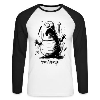 Monstre effrayé, drôle et joufflu, va-t’en - T-shirt baseball manches longues Homme - blanc/noir - Devant - Nik (191cm)