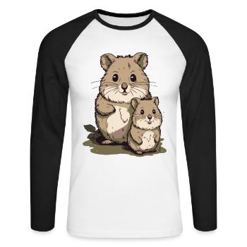 Chinchilla Nagetier Mutter und Kind - Unisex Baseballshirt langarm - Weiß/Schwarz - Vorne - Nik (191cm)