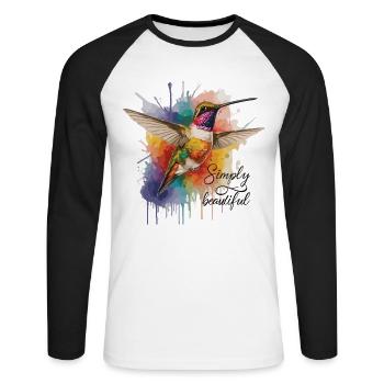 Tout simplement magnifique : le design du colibri - T-shirt baseball manches longues Homme - blanc/noir - Devant - Nik (191cm)