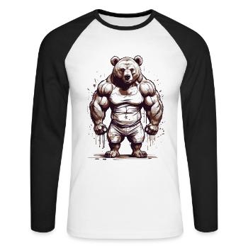 Bodybuilder Ours Papa Force Muscles Amour - T-shirt baseball manches longues Homme - blanc/noir - Devant - Nik (191cm)