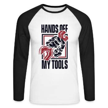 Hands Off My Tools Autoschrauber Meister Kfz - Unisex Baseballshirt langarm - Weiß/Schwarz - Vorne - Nik (191cm)