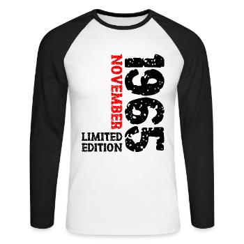 1965 novembre Limited Edition 58e anniversaire décoration - T-shirt baseball manches longues Homme - blanc/noir - Devant - Nik (191cm)