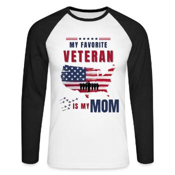 Mein Lieblingsveteran ist der Veteranentag meiner Mutter in den USA - Unisex Baseballshirt langarm - Weiß/Schwarz - Vorne - Nik (191cm)