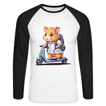 Hamster Schüler auf Roller Schulweg Design - Unisex Baseballshirt langarm - Weiß/Schwarz - Vorne - Nik (191cm)