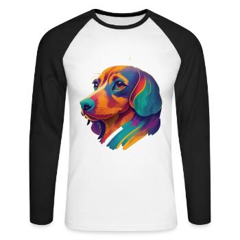 Bunter Dackel Hunde Freund Lebensfreude Hund - Unisex Baseballshirt langarm - Weiß/Schwarz - Vorne - Nik (191cm)