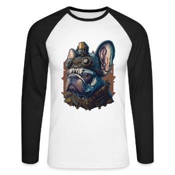 Retro French Bulldog Steampunk Dog - Unisex Long Sleeve Baseball T-Shirt - white/black - Front - Nik (191cm)