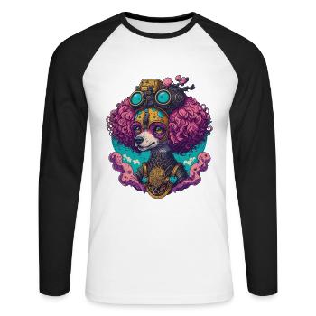 Chien caniche steampunk victorien chien Style - T-shirt baseball manches longues Homme - blanc/noir - Devant - Nik (191cm)