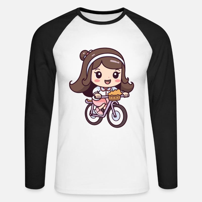 Fahrrad Mädchen Comic - Unisex Baseballshirt langarm - Weiß/Schwarz