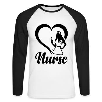 Infirmière avec coeur Infirmière infirmière - T-shirt baseball manches longues Homme - blanc/noir - Devant - Nik (191cm)