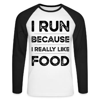 I run because I really like Food - Unisex Baseballshirt langarm - Weiß/Schwarz - Vorne - Nik (191cm)