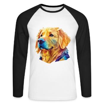 Polygon Golden Retriever - Kunstvolles Hundedesign - Unisex Baseballshirt langarm - Weiß/Schwarz - Vorne - Nik (191cm)