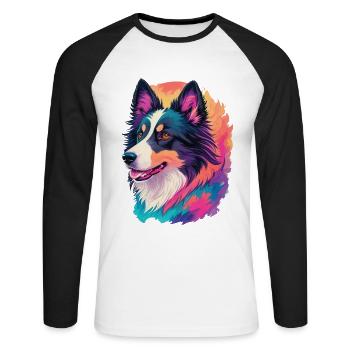 Colorful Border Collie Art Design for Dog Fans - Unisex Long Sleeve Baseball T-Shirt - white/black - Front - Nik (191cm)