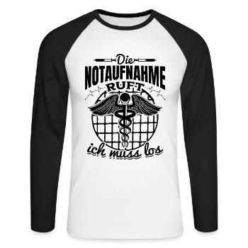 Die Notaufnahme ruft ich muss los - Krankenschwest - Unisex Baseballshirt langarm - Weiß/Schwarz - Vorne - Nik (191cm)