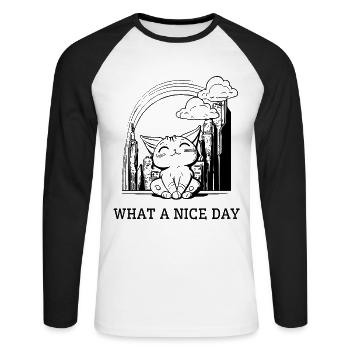 Cat has a nice day in the city - Unisex Long Sleeve Baseball T-Shirt - white/black - Front - Nik (191cm)