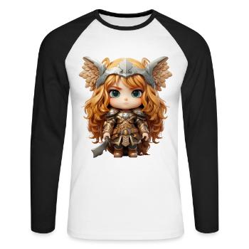 Anja die stolze Wikinger Kriegerin. - Unisex Baseballshirt langarm - Weiß/Schwarz - Vorne - Nik (191cm)