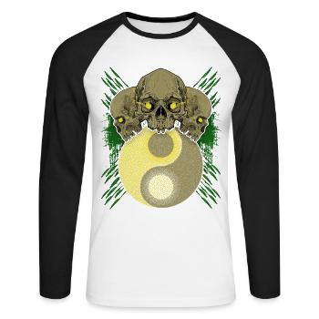 Totenköpfe, Skull, Totenschädel Yin Yang Symbol - Unisex Baseballshirt langarm - Weiß/Schwarz - Vorne - Nik (191cm)