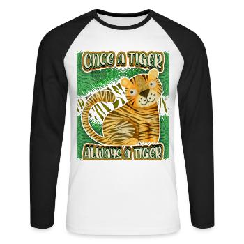 Dschungel Tiger, Kawaii Tiger, lustiger Spruch - Unisex Baseballshirt langarm - Weiß/Schwarz - Vorne - Nik (191cm)