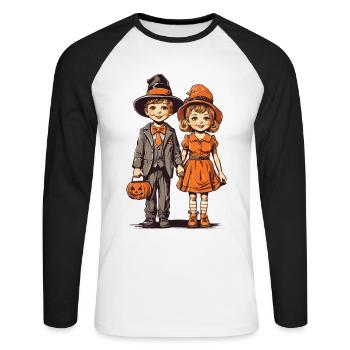 Rétro Halloween Trick or Treat Kids Design - T-shirt baseball manches longues Homme - blanc/noir - Devant - Nik (191cm)