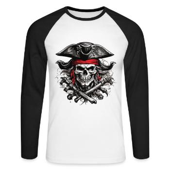 Jolly Roger Pirate Skull Party Halloween Design - Unisex Long Sleeve Baseball T-Shirt - white/black - Front - Nik (191cm)