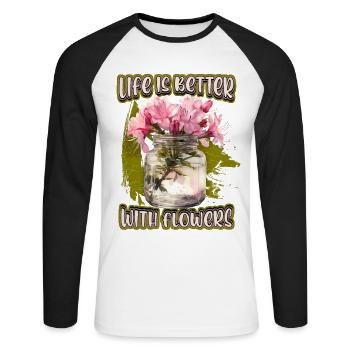 Azalea, Vintage Botanical Floral Illustration - Unisex Long Sleeve Baseball T-Shirt - white/black - Front - Nik (191cm)