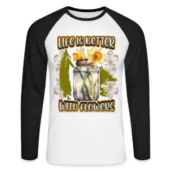 Osterglocke, Narzisse, Vintage botanische Blume - Unisex Baseballshirt langarm - Weiß/Schwarz - Vorne - Nik (191cm)