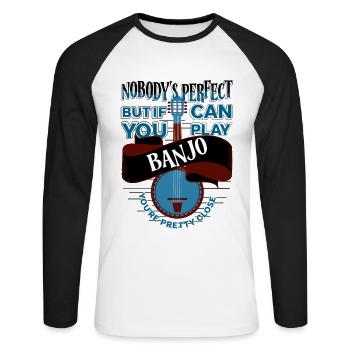 Joueur de banjo parfait, aime jouer du banjo - T-shirt baseball manches longues Homme - blanc/noir - Devant - Nik (191cm)