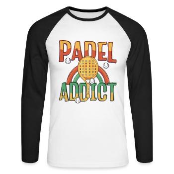 Accro au padel, Tennis de padel - T-shirt baseball manches longues Homme - blanc/noir - Devant - Nik (191cm)