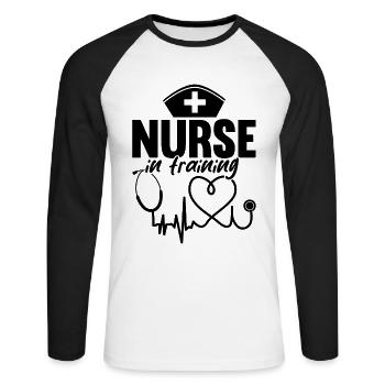 Nurse In Training - Funny Nurse - Unisex Baseballshirt langarm - Weiß/Schwarz - Vorne - Nik (191cm)