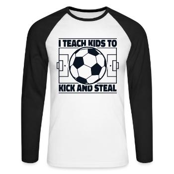 I Teach Kids To Kick And Steal Goal Keeper Futbol - Unisex Baseballshirt langarm - Weiß/Schwarz - Vorne - Nik (191cm)