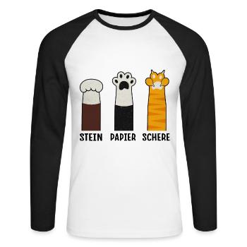 Stein Papier Schere Katzenpfoten Handspiel - Unisex Baseballshirt langarm - Weiß/Schwarz - Vorne - Nik (191cm)
