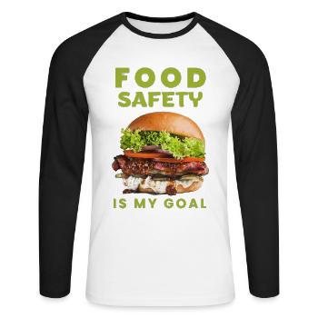 Lebensmittelsicherheit ist mein Ziel | Welttag der Lebensmittelsicherheit - Unisex Baseballshirt langarm - Weiß/Schwarz - Vorne - Nik (191cm)