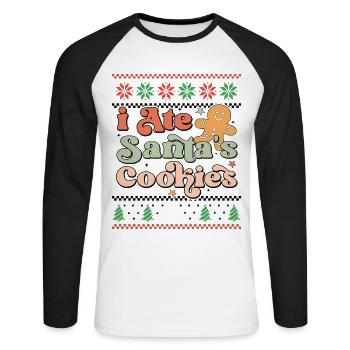J’ai mangé les biscuits du Père Noël - Noël Retro Ugly - T-shirt baseball manches longues Homme - blanc/noir - Devant - Nik (191cm)