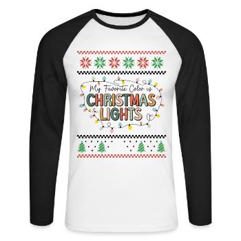 Ma couleur préférée est les lumières de Noël rétro laide - T-shirt baseball manches longues Homme - blanc/noir - Devant - Nik (191cm)