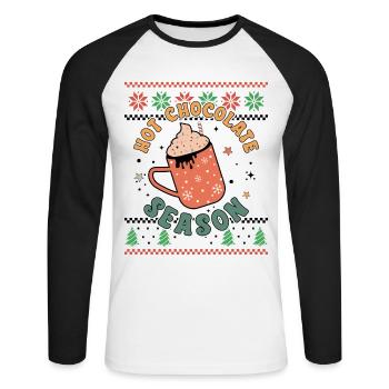 Saison du chocolat chaud - Noël rétro et moche - T-shirt baseball manches longues Homme - blanc/noir - Devant - Nik (191cm)