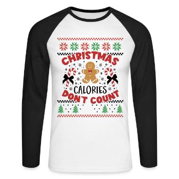 Les calories de Noël ne comptent pas - Noël moche rétro - T-shirt baseball manches longues Homme - blanc/noir - Devant - Nik (191cm)