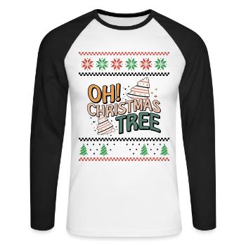 Oh sapin de Noël - Noël moche rétro - T-shirt baseball manches longues Homme - blanc/noir - Devant - Nik (191cm)