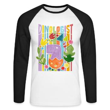 Kawaii Dinosaurier, Regenbogen, Dino-Baby im Ei - Unisex Baseballshirt langarm - Weiß/Schwarz - Vorne - Nik (191cm)