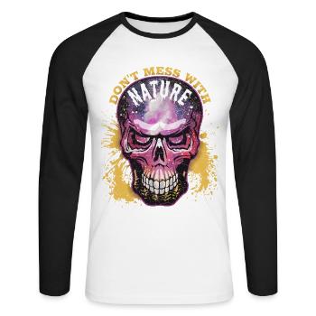 Umweltschutz Skull Totenkopf Naturschutz Spruch - Unisex Baseballshirt langarm - Weiß/Schwarz - Vorne - Nik (191cm)