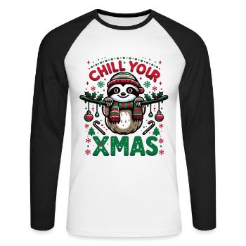Sloth Christmas Sloth Santa Hat - Unisex Long Sleeve Baseball T-Shirt - white/black - Front - Nik (191cm)