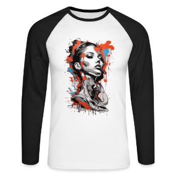 Graffiti Coloré Jeune Femme Art Abstrait - T-shirt baseball manches longues Homme - blanc/noir - Devant - Nik (191cm)