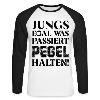 Jungs egal was passiert Pegel halten Bier Alk - Unisex Baseballshirt langarm - Weiß/Schwarz - Vorne - Nik (191cm)