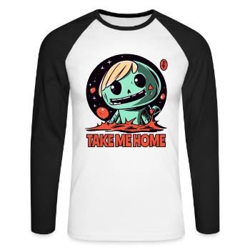 Take Me Home, an Anime Doll - Unisex Long Sleeve Baseball T-Shirt - white/black - Front - Nik (191cm)